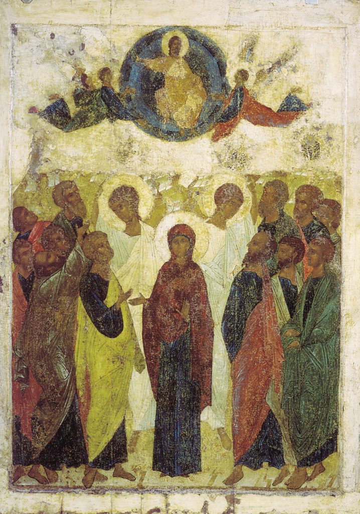 A photo of an icon of the Ascension by Andrej Rublëv and Daniil