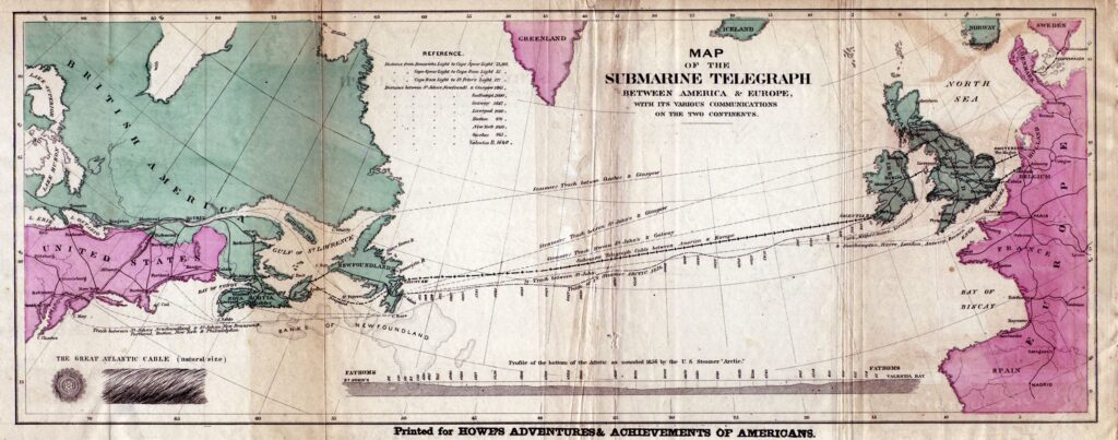 A photo of a map of the first transatlantic submarine cable