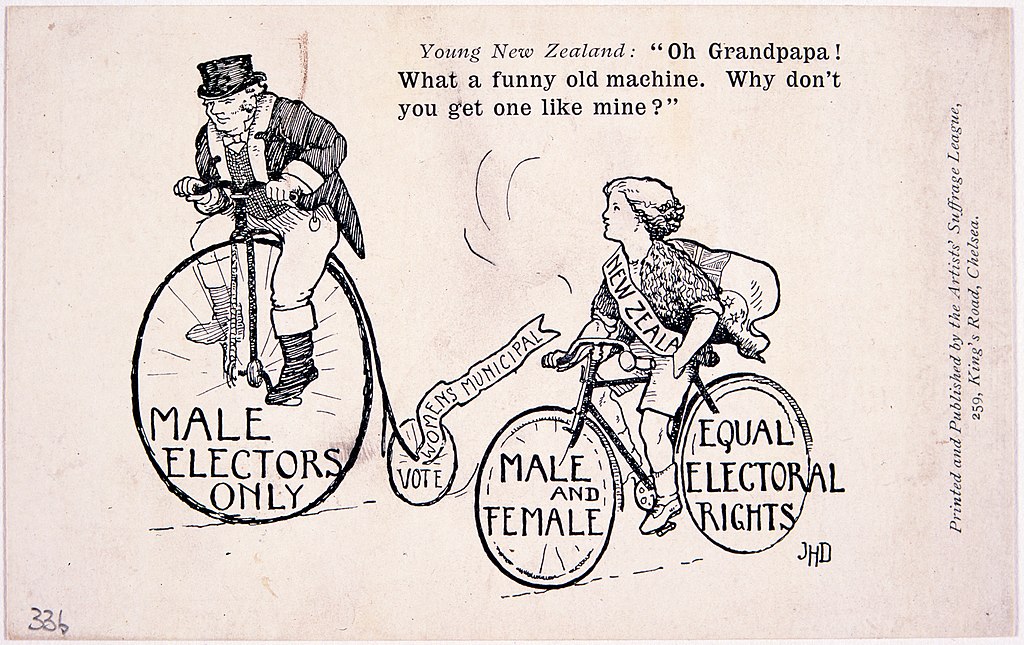 Postcard Of Line Drawing Of Men And Women On Bicycles From Mary Lowndes Album