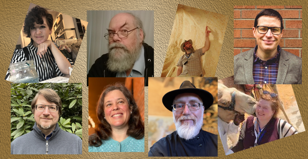 A collage of presenters at Doxacon Seattle 2025: Erika Heins, Tim W. Brown, Robert King, Dr. Jeremiah Webster, Zoltan Abraham, Presbytera Elizabeth Scott Tervo, Fr. Justin Hewitt, Megan Suzanne Lorance